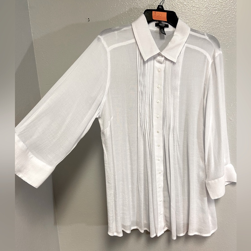 New Alfani Sheer White Button up shirt